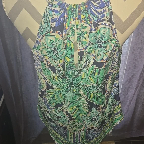 Lilly Pulitzer Silk Cabana Halter Chain- Blue and Green - Picture 2 of 3